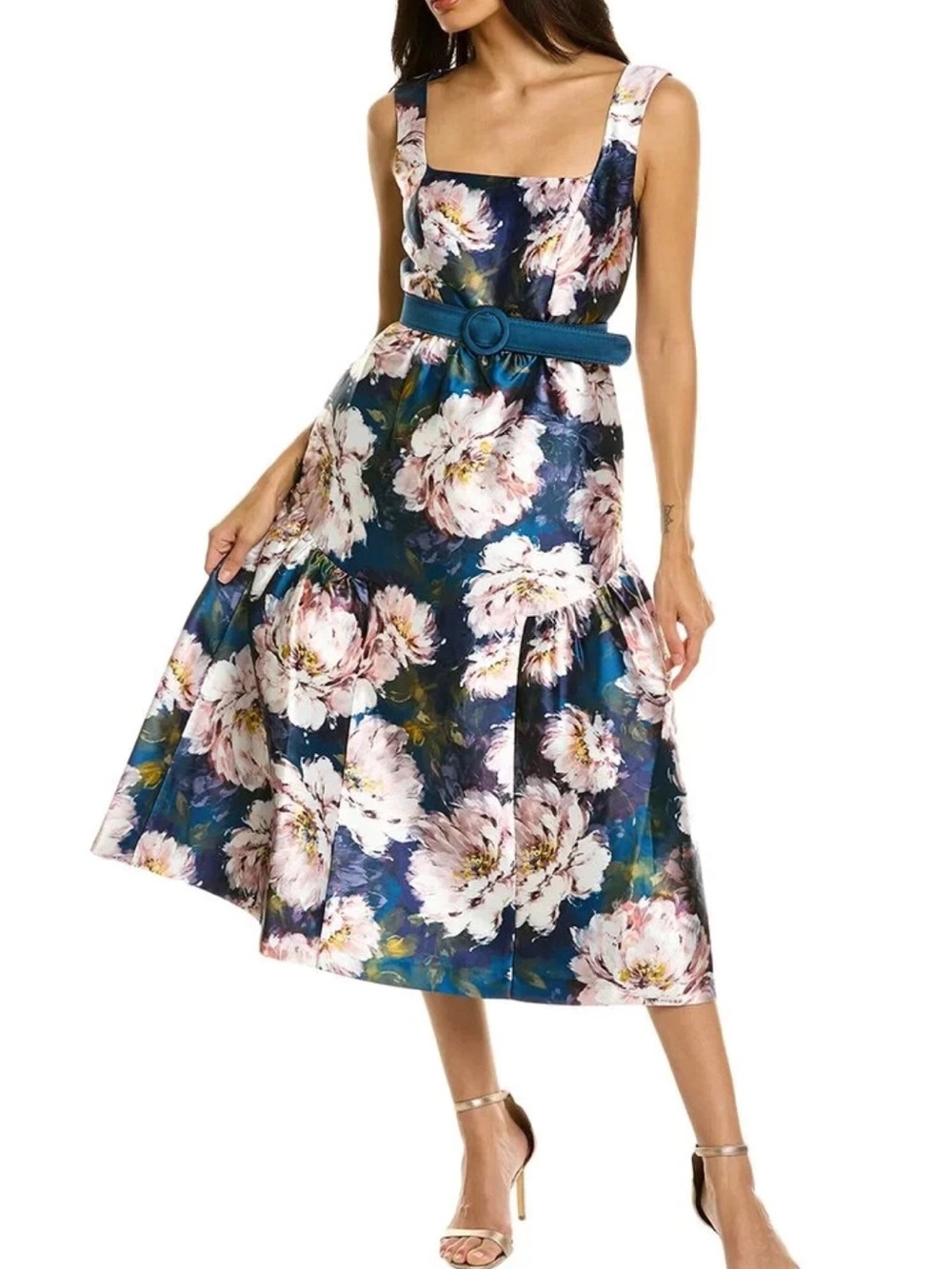 Kay Unger Lydia tea length dress navy blush size 4